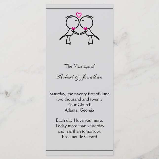 Cute Two Grooms Kissing Gay Wedding Program (Front)