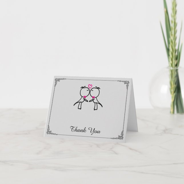 Cute Two Grooms Kissing Gay Wedding Thank You Card (Front)