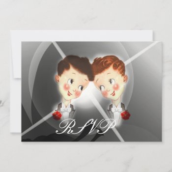 Cute Two Grooms Rsvp Reply Card Black Red by VintageEnchantment at Zazzle