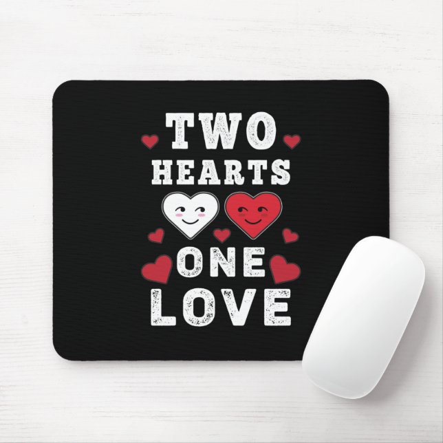 Cute Two Hearts One Love Birthday Valentine's Day Mouse Pad (With Mouse)