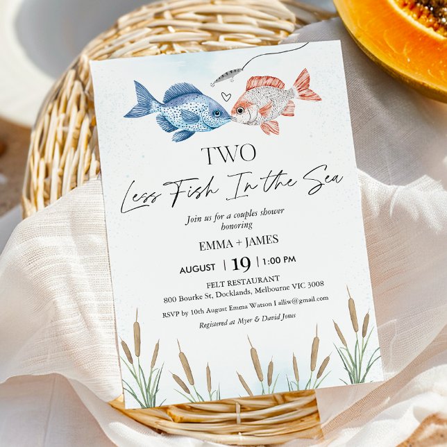 Cute Two Less Fish In Sea Bridal Couples Shower Invitation (Cute Two Less Fish In The Sea Couples Shower invitation. Fish Themed Bridal Shower Invitation )