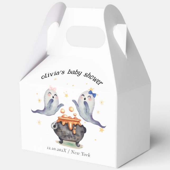 Cute Two Little Boos Bow Ghost Twins Baby Shower  Favor Boxes (Front)