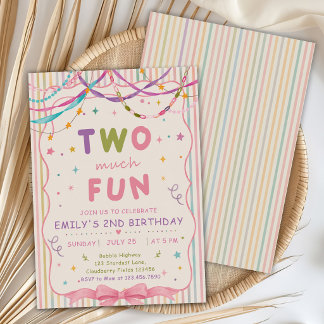 Cute Two Much Fun 2nd Birthday Party Invitation