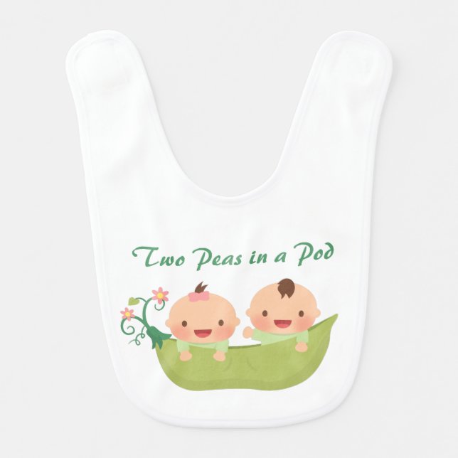 Cute Two Peas in a Pod Boy Girl Twins Baby Bib (Front)