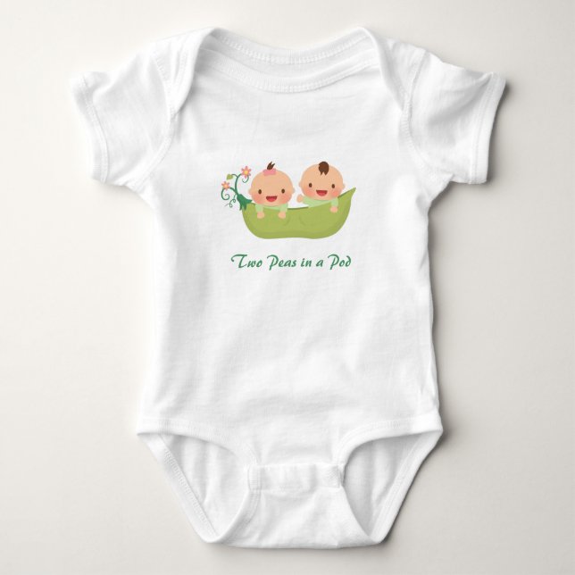 Cute Two Peas in a Pod Boy Girl Twins Baby Bodysuit (Front)