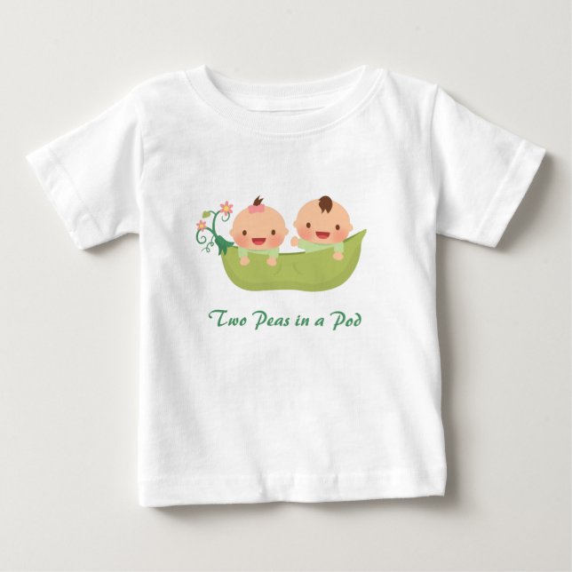 Cute Two Peas in a Pod Boy Girl Twins Baby T-Shirt (Front)