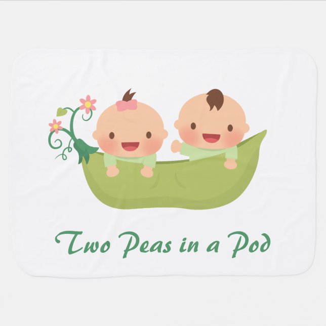 Cute Two Peas in a Pod Boy Girl Twins Receiving Blanket (Horizontal)