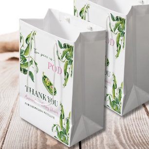 Cute Two Peas in A Pod Girl Pink Twins Baby Shower Medium Gift Bag