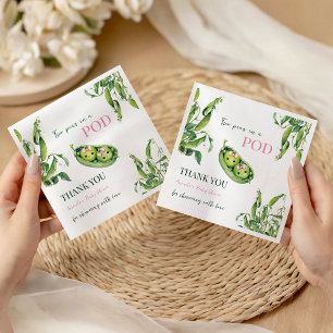 Cute Two Peas in A Pod Girl Pink Twins Baby Shower Napkins