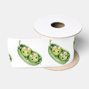 Cute Two Peas in A Pod Girl Pink Twins Baby Shower Satin Ribbon