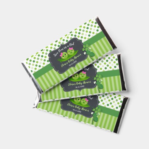 Cute Two Peas in a Pod Girls Twins Baby Shower Hershey Bar Favors