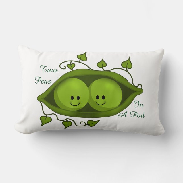 Cute Two Peas In A Pod Green Lumbar Pillow (Front)