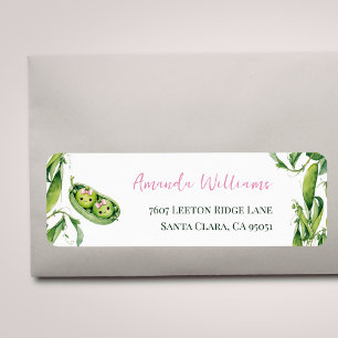 Cute Two Peas in A Pod Pink Girl Twins Baby Shower Label