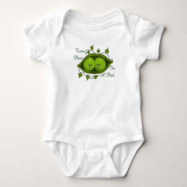 Cute Two Peas In A Pod Twins Baby Bodysuit (Front)