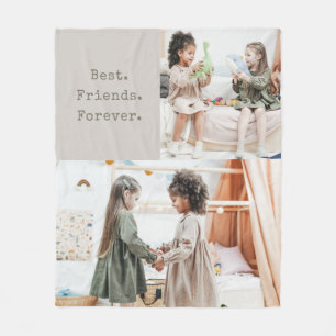 Cute Two Photo Best Friends Quote Custom Taupe Fleece Blanket