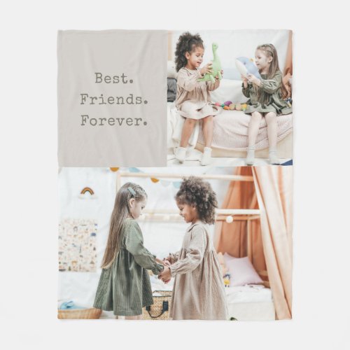 Cute Two Photo Best Friends Quote Custom Taupe  Fleece Blanket