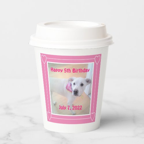 Cute Two Photo Pink Frame Sweet White Puppy Dog Paper Cups