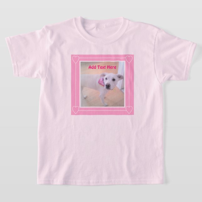 Cute Two Photo Pink Frame Sweet White Puppy Dog T-Shirt (Laydown)