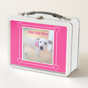 Cute Two Photo Pink Puppy Dog Valentines Day Metal Lunch Box
