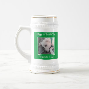 Cute Two Photo St. Patrick's Day Green Lazy Dog Beer Stein