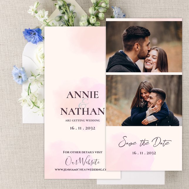 Cute Two Photos Wedding save the date Invitation (Cute Two Photos Minimalist Wedding save the date Card)