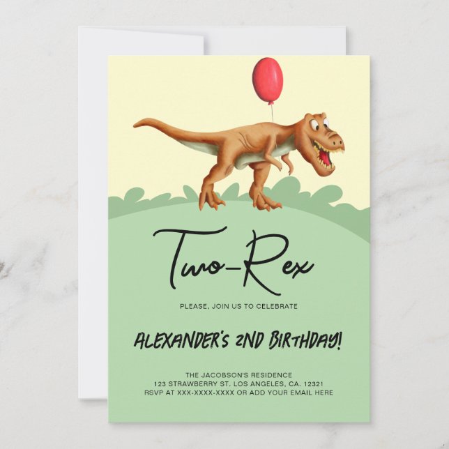 Cute Two-Rex Dinosaur Birthday Party  Invitation (Front)