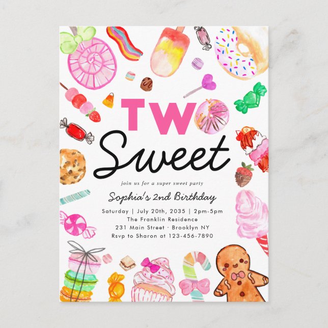Cute TWO SWEET Candy Land Kids Candyland Birthday Postcard (Front)
