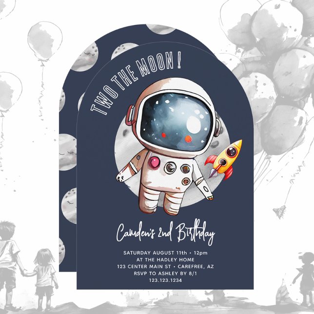 Cute Two The Moon 2nd Birthday Invitation (Creator Uploaded)