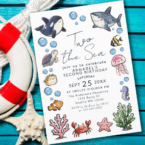 Cute Two the Sea Ocean Kids 2nd Birthday Invitation