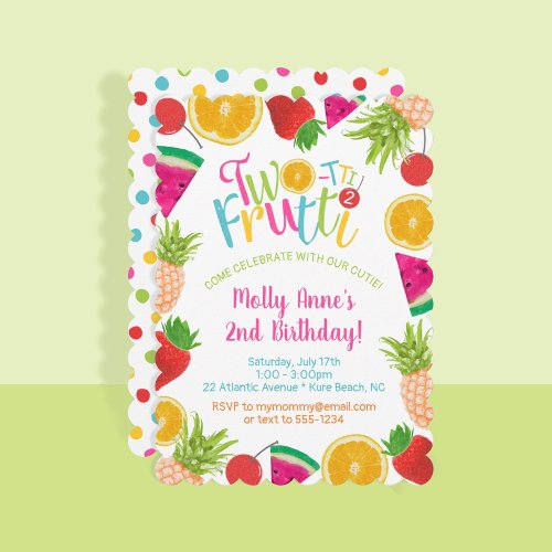 Cute TWO_tti Frutti Fruits 2nd Birthday Invitation