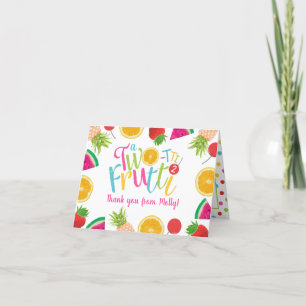 Cute TWO-tti Frutti Fruits 2nd Birthday Letterpress Thank You Card