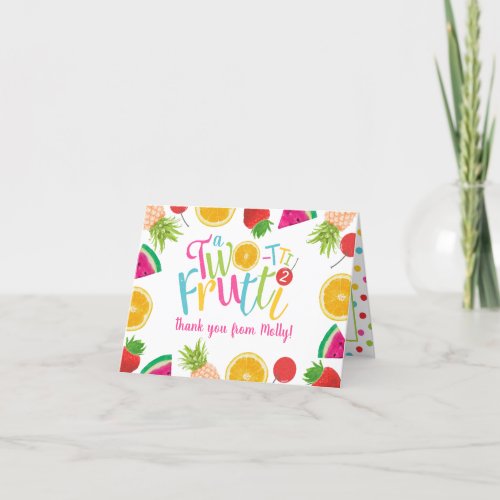 Cute TWO_tti Frutti Fruits 2nd Birthday Thank You Card