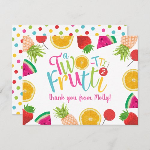 Cute TWO_tti Frutti Fruits 2nd Birthday Thank You Card
