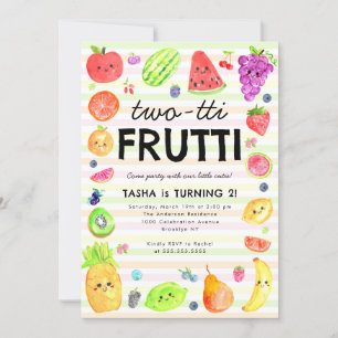 Cute TWO-tti Frutti Summer Fruit 2nd Birthday Invitation