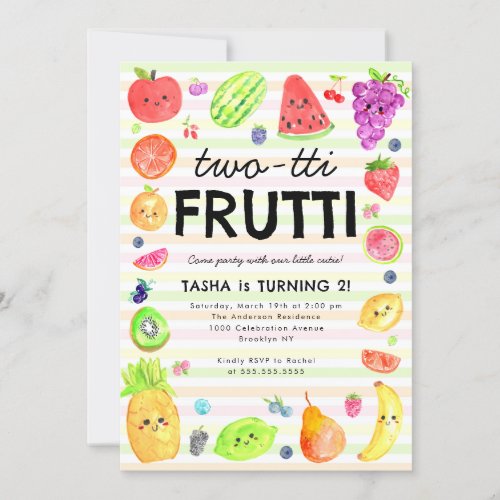 Cute TWO_tti Frutti Summer Fruit 2nd Birthday Invitation