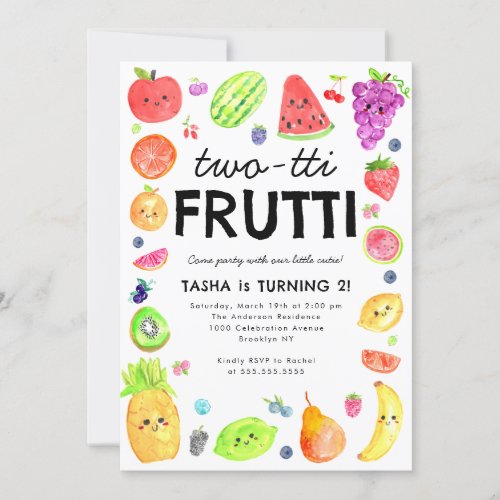 Cute TWO_tti Frutti Summer Fruit 2nd Birthday Invitation