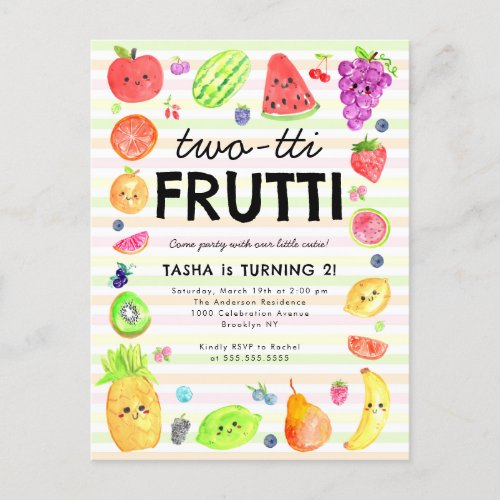 Cute TWO_tti Frutti Summer Fruit 2nd Birthday Postcard