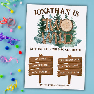 Cute Two Wild Safari Jungle Camping 2nd birthday Invitation