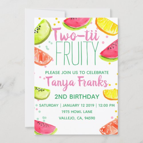 Cute twotii fruity 2 year old birthday invitation