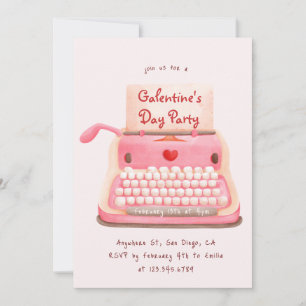 Cute Typewriter Hearts Galentine's Day Party  Invitation