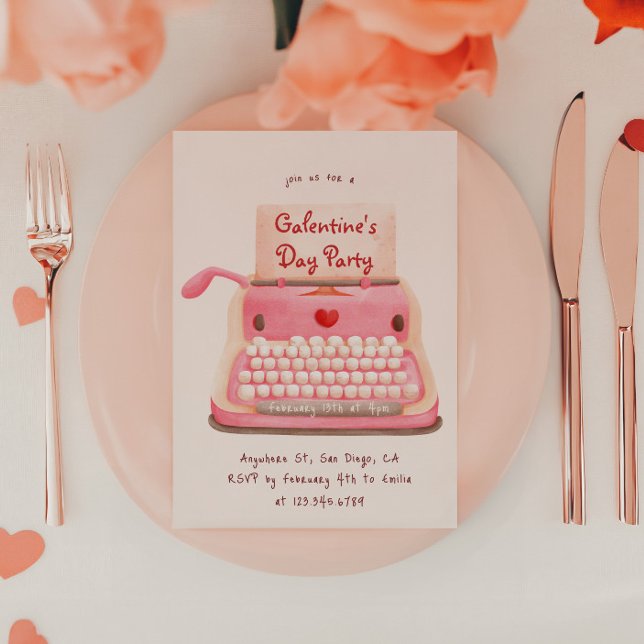 Cute Typewriter Hearts Galentine's Day Party  Invitation (Creator Uploaded)
