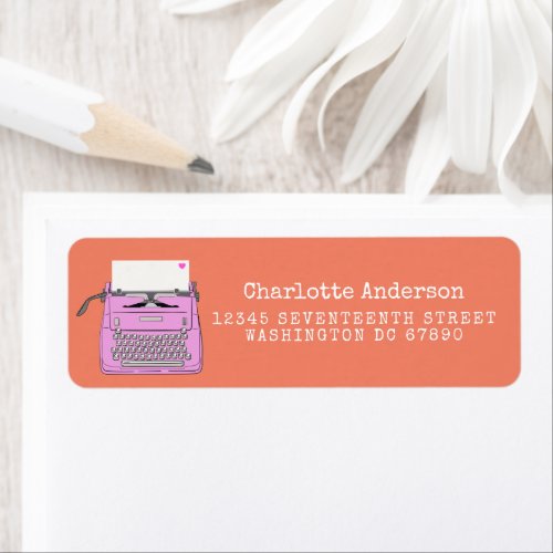Cute Typewriter in Pink and Orange Return Address  Label