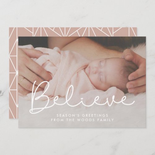 Cute typography Believe Holiday photo card