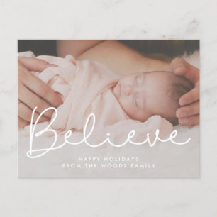 Cute typography Believe Holiday photo Postcard