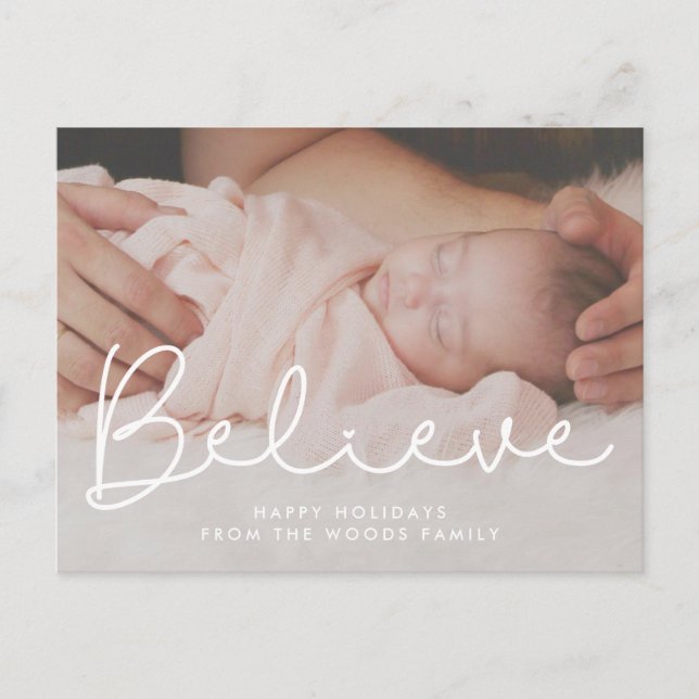 Cute typography Believe Holiday photo Postcard (Front)