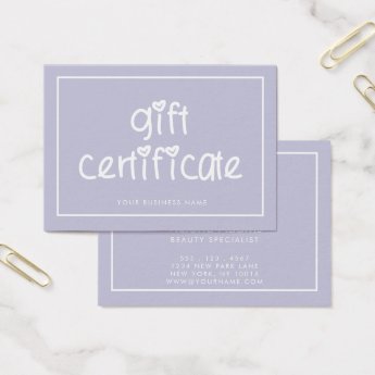 Cute Typography Custom Color Gift Certificate
