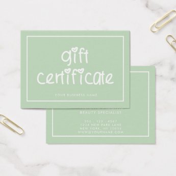 Cute Typography Custom Color Gift Certificate