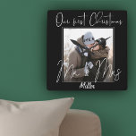 Cute Typography First Christmas As Mr Mrs Photo Square Wall Clock<br><div class="desc">Cute Typography First Christmas As Mr Mrs Photo Square Wall Clock . These cute wall clocks make a great keepsake or a holiday gift for loved ones . Personalize this cute wall clock by changing the family name and the photo. For any further customization , feel free to contact me...</div>