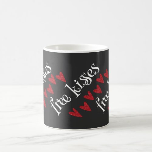 Cute typography Free kisses with hearts black Coffee Mug