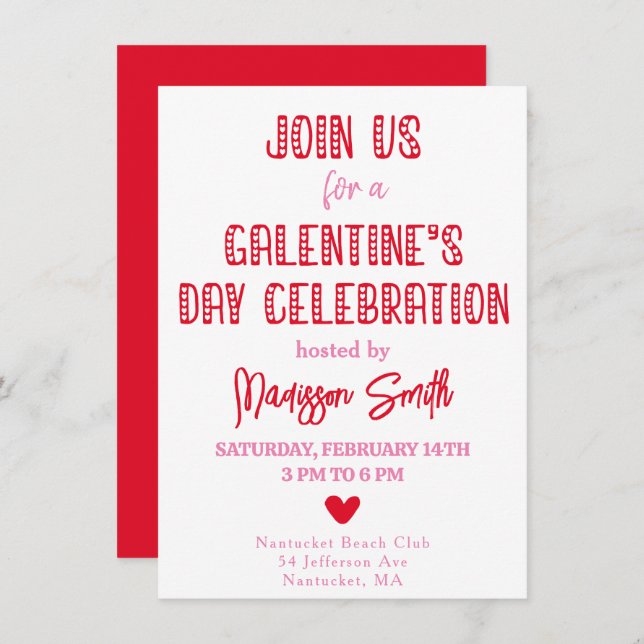 Cute Typography Galentine's Day Celebration Invitation (Front/Back)